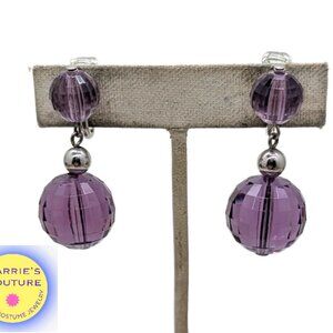 Vintage Early 1960s Signed Napier Faceted Faux-Amethyst Ball Drop Clip Earrings